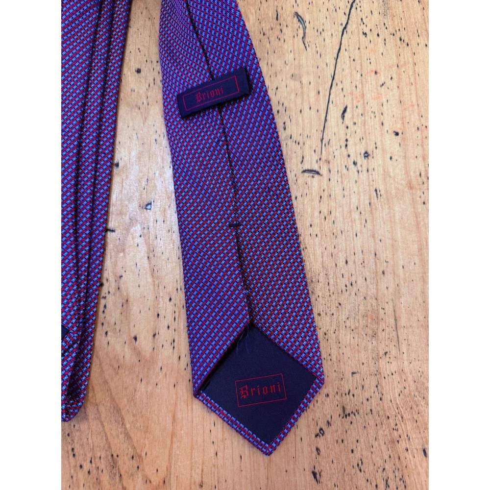 Brioni Silk Tie Blue Red Micro Pattern Hand Made Italy Necktie